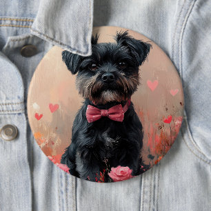 Macaron Rond 15,2 Cm Affenpinscher avec des roses - Saint-Valentin