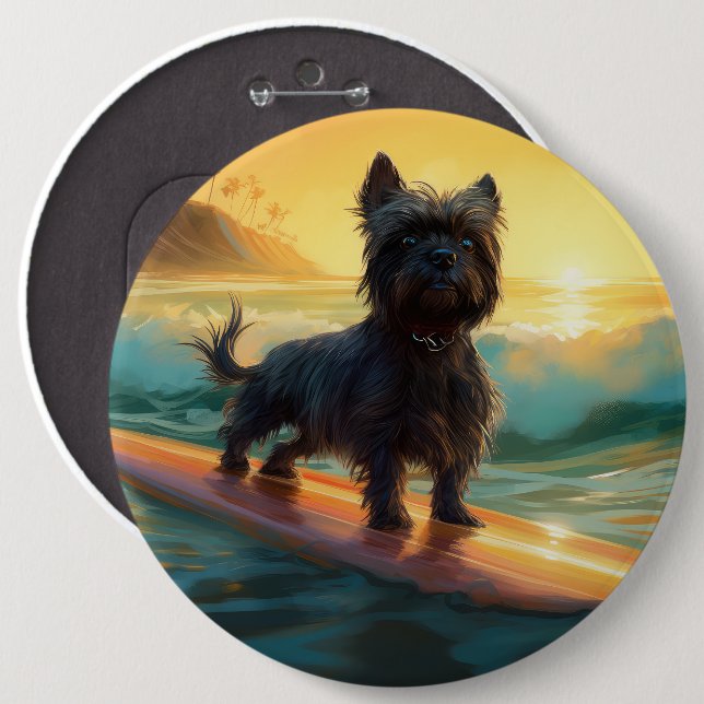 Macaron Rond 15,2 Cm Affenpinscher Beach Surf Peinture (Devant & derrière)