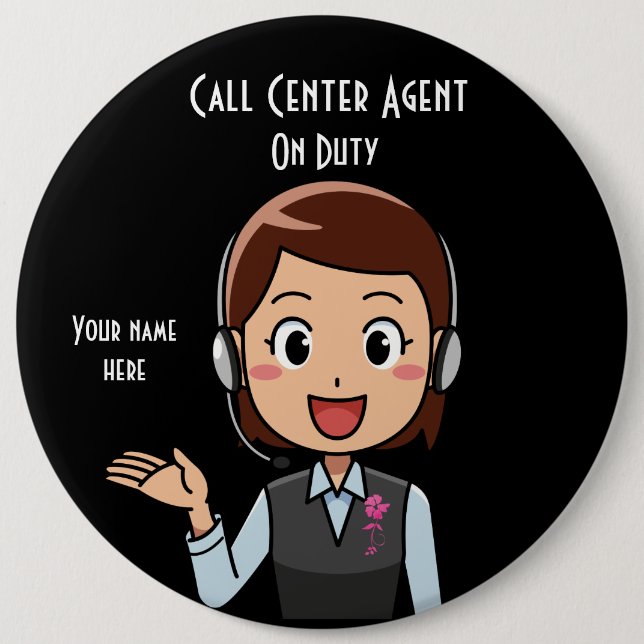 Macaron Rond 15,2 Cm Agent du centre d'appel en service Noir (Devant)