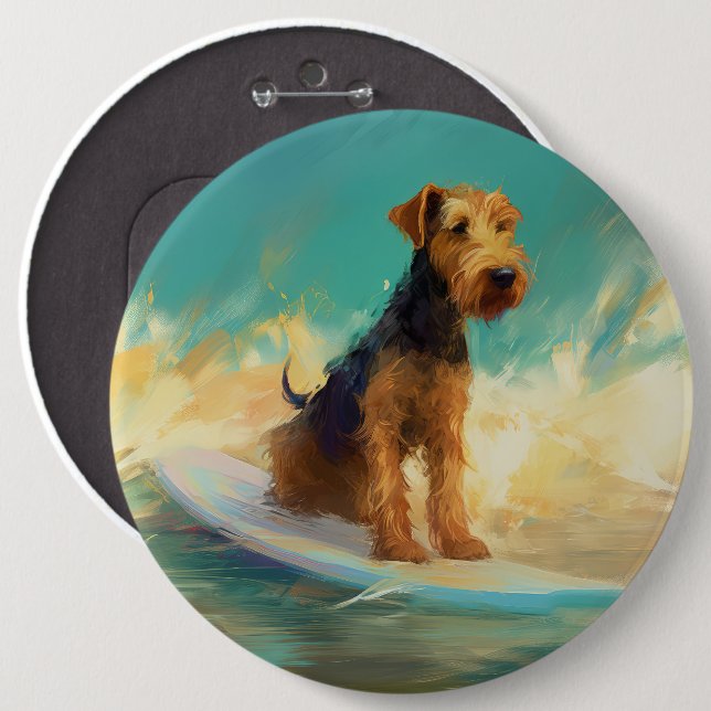 Macaron Rond 15,2 Cm Airedale Beach Surf Peinture (Devant & derrière)