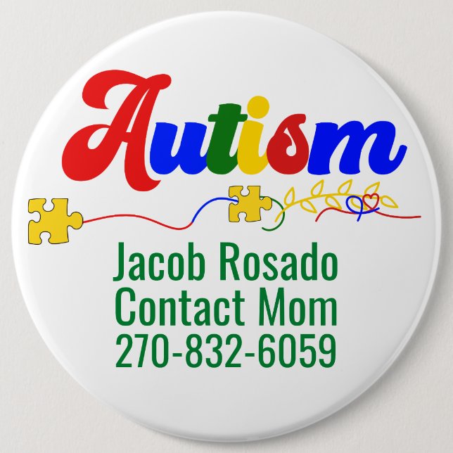 Macaron Rond 15,2 Cm Ajouter Votre Propre Texte - Bouton Arrondi Autism (Devant)