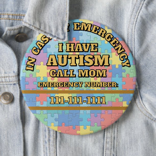 Macaron Rond 15,2 Cm Ajoutez votre numéro de téléphone Bouton Autism