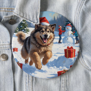 Macaron Rond 15,2 Cm Alaskan Malamute Noël Festive Scène de neige