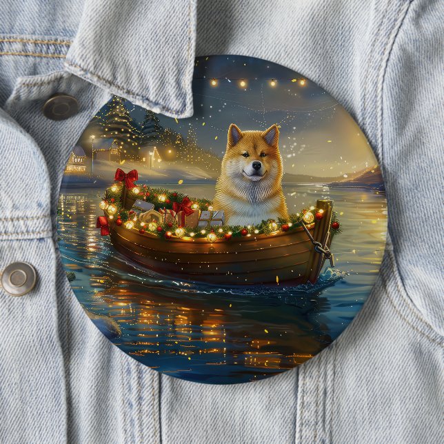 Macaron Rond 15,2 Cm American Akita Christmas Festive Voyage (En situation)