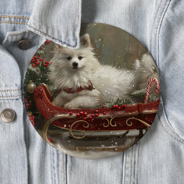 Macaron Rond 15,2 Cm American Eskimo Chien Festif de Noël (En situation)