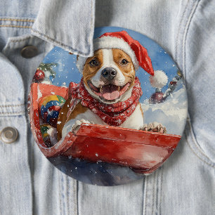 Macaron Rond 15,2 Cm American Staffordshire en traîneau de Noël