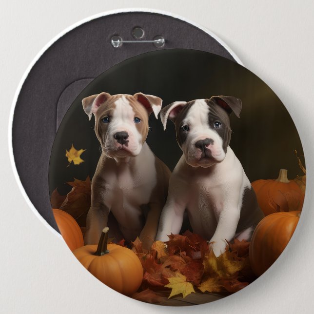 Macaron Rond 15,2 Cm American Staffordshire Puppy Automne Délice (Devant & derrière)