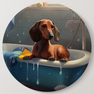 Macaron Rond 15,2 Cm Amusement du dachshund au bain 