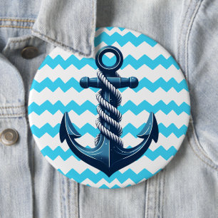 Macaron Rond 15,2 Cm Ancrage bleu avec vagues bleues