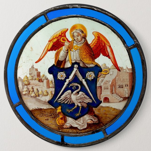 Macaron Rond 15,2 Cm Angel et armoiries en verre tendu médiéval (Devant)