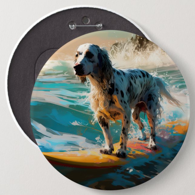 Macaron Rond 15,2 Cm Anglais Setter Beach Surfing Painting (Devant & derrière)
