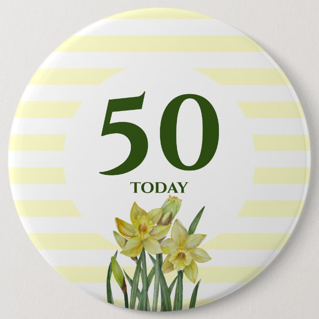 Macaron Rond 15,2 Cm Anniversaire 50 Aujourd'hui Aquarelle Daffodiles B (Devant)