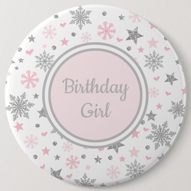 Macaron Rond 15,2 Cm Anniversaire argenté rose de flocons de neige (Devant)