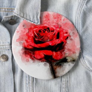 Macaron Rond 15,2 Cm Aquarelle de fleur rouge - wb