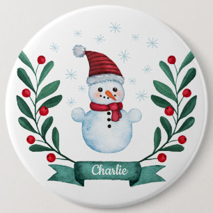 Macaron Rond 15,2 Cm Aquarelle de Noël Snowman Custom