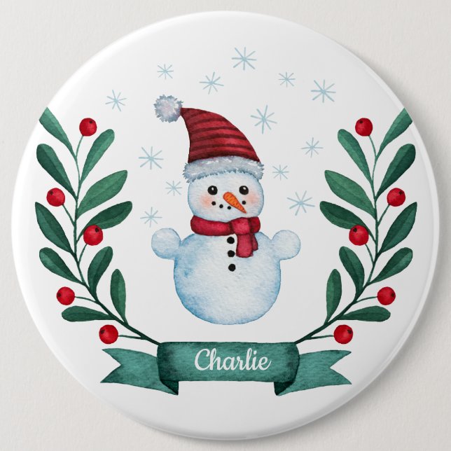 Macaron Rond 15,2 Cm Aquarelle de Noël Snowman Custom (Devant)