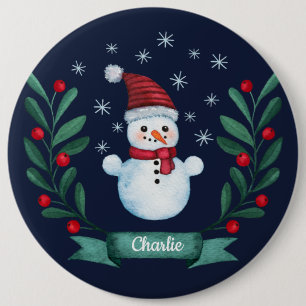 Macaron Rond 15,2 Cm Aquarelle de Noël Snowman Custom Navy Blue