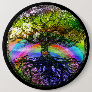 Macaron Rond 15,2 Cm Arbre de la vie avec le coeur d'arc-en-ciel