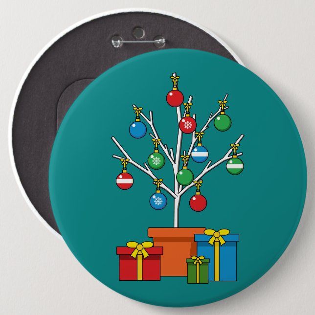 Macaron Rond 15,2 Cm Arbre de Noël minimal avec présentation (Devant & derrière)