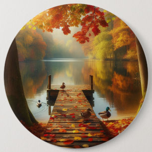 Macaron Rond 15,2 Cm Arbres d'automne & lac avec canards