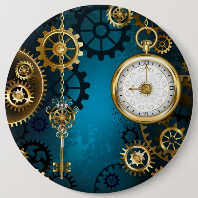 Macaron Rond 15,2 Cm Arrière - plan turquoise à vapeur avec engrenages (Devant)