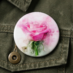 Macaron Rond 15,2 Cm Art aquarelle de rose rose sur fond blanc