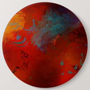 Macaron Rond 15,2 Cm Art numérique abstrait grunge rouge, aqua et or