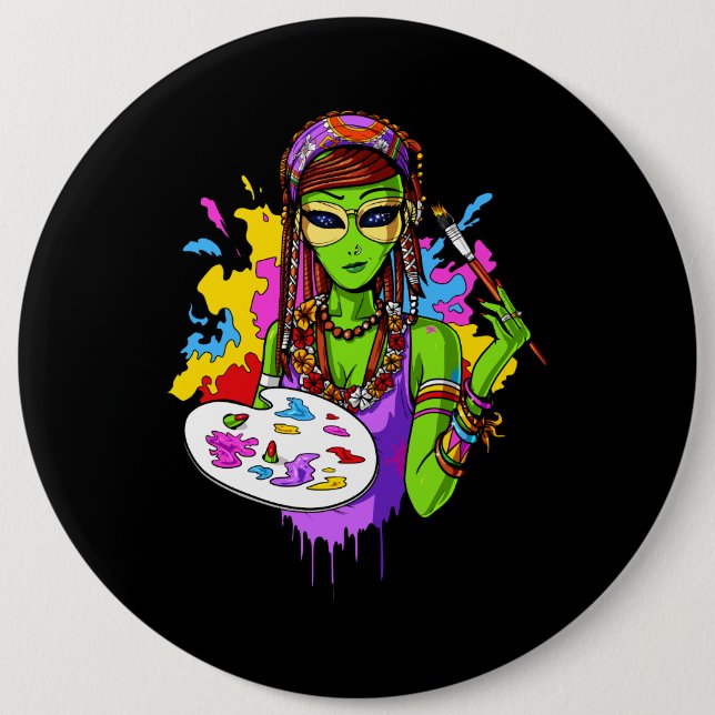 Macaron Rond 15,2 Cm Artiste hippie de peinture d'alien d'espace (Devant)