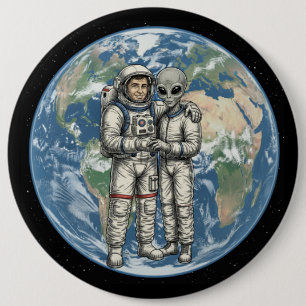 Macaron Rond 15,2 Cm Astronaute et Extraterrestre
