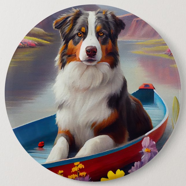 Macaron Rond 15,2 Cm Australian Shepherd on Paddle : Une aventure Pitto (Devant)