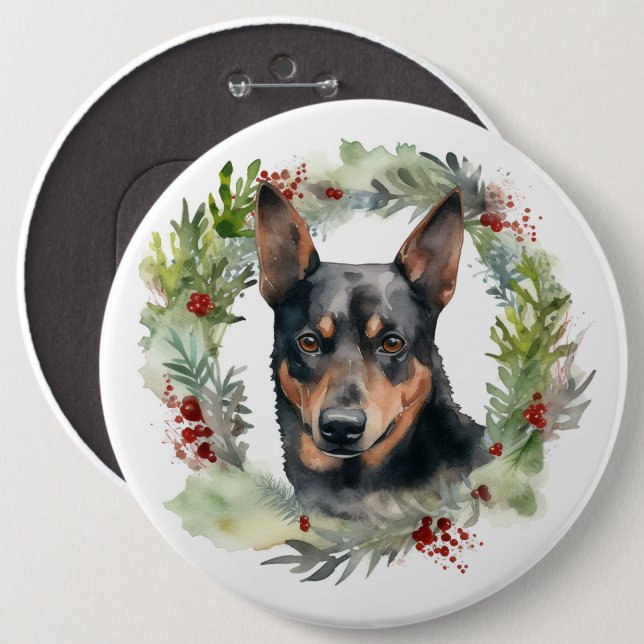 Macaron Rond 15,2 Cm Australie Kelpie Noël Wreath Festive Pup (Devant & derrière)