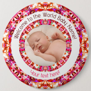 Macaron Rond 15,2 Cm Baby shower Filles Vibrant rose texte photo person