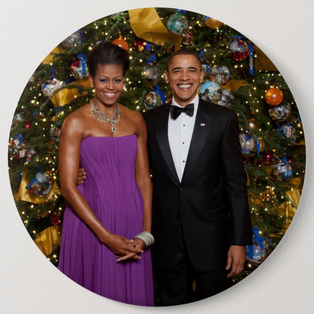 Macaron Rond 15,2 Cm Barack Obama Président des États-Unis Noël à la Ma (Devant)
