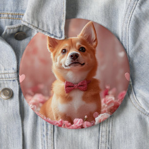 Macaron Rond 15,2 Cm Basenji avec des roses - Saint-Valentin