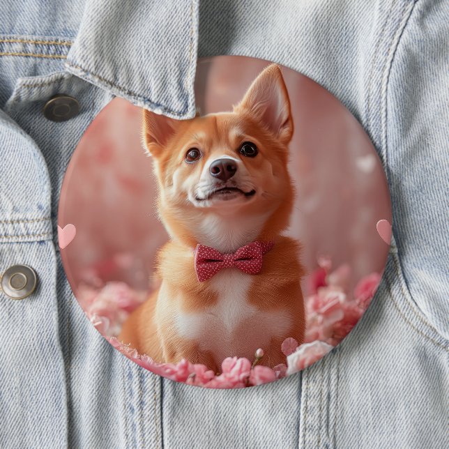 Macaron Rond 15,2 Cm Basenji avec Rose - Saint Valentin (En situation)