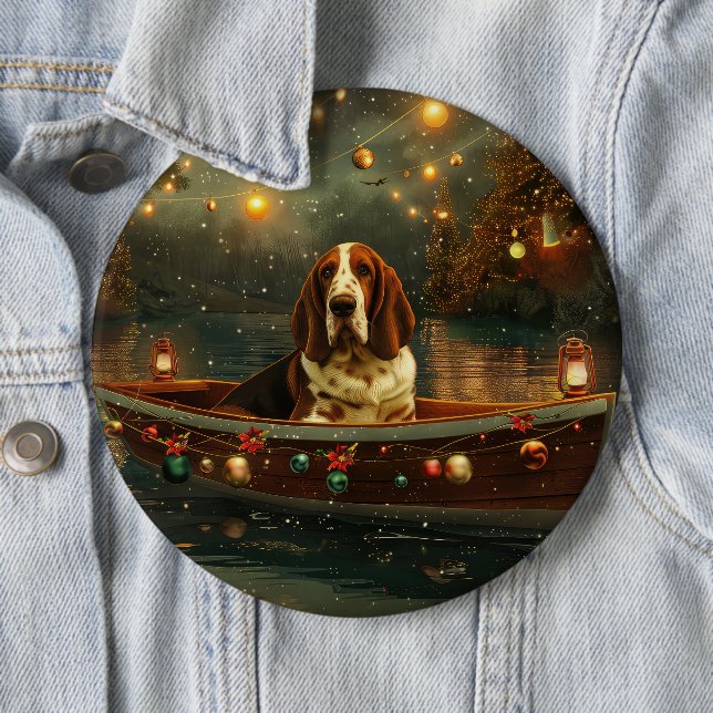 Macaron Rond 15,2 Cm Basset Hound Noël Festive Voyage (En situation)