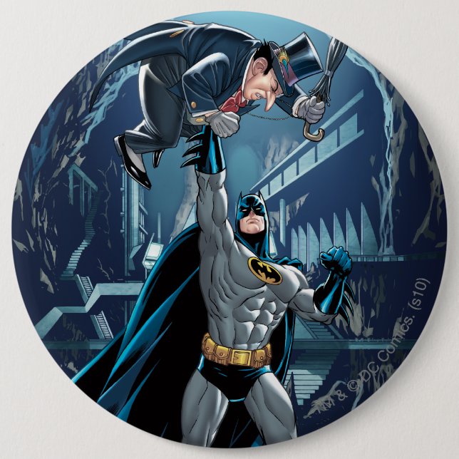Macaron Rond 15,2 Cm Batman contre Penguin (Devant)