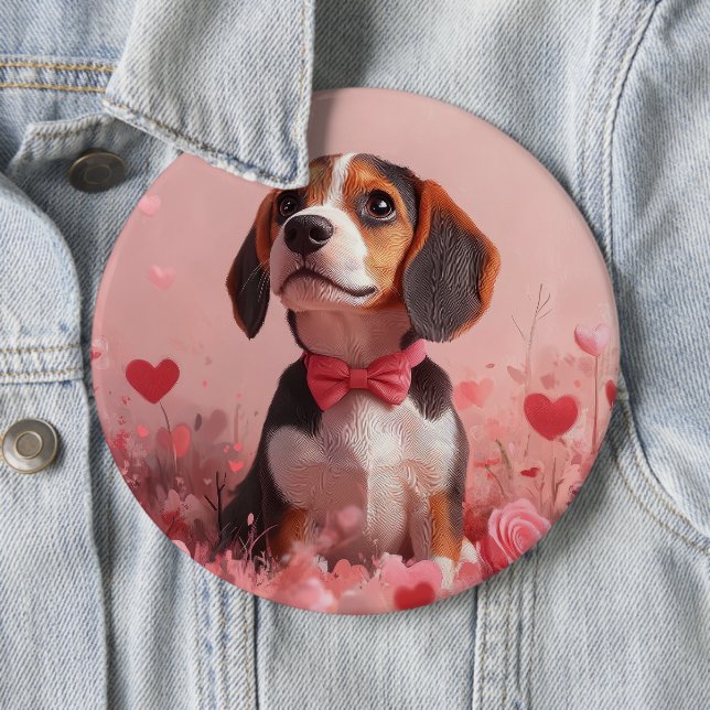 Macaron Rond 15,2 Cm Beagle avec Rose - Saint Valentin (En situation)