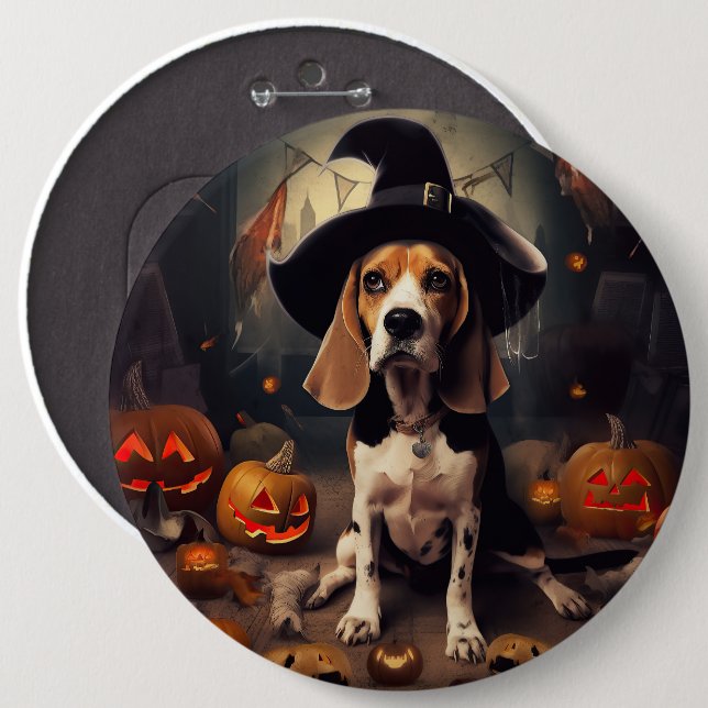 Macaron Rond 15,2 Cm Beagle Citrouille Halloween effroi (Devant & derrière)