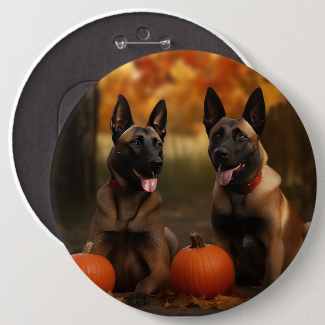Macaron Rond 15,2 Cm Belge Malinoi Puppy Automne Citrouille de plaisir (Devant & derrière)