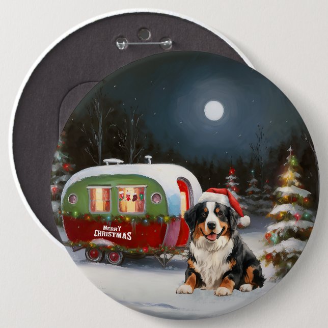 Macaron Rond 15,2 Cm Bernese Mountain Caravan Christmas Adventure (Devant & derrière)