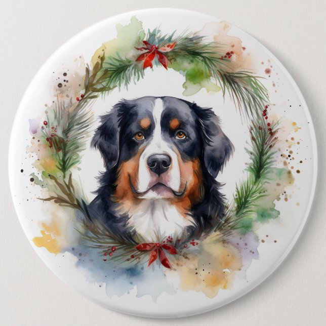 Macaron Rond 15,2 Cm Bernois Mountain Festive Wreath Pup (Devant)