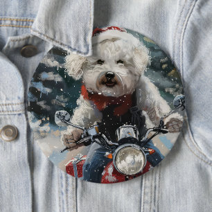 Macaron Rond 15,2 Cm Bichon Frise Chien équitation Moto Noël