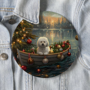 Macaron Rond 15,2 Cm Bichon Frise Noël Festive Voyage