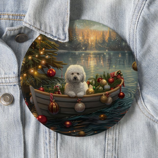 Macaron Rond 15,2 Cm Bichon Frise Noël Festive Voyage (En situation)