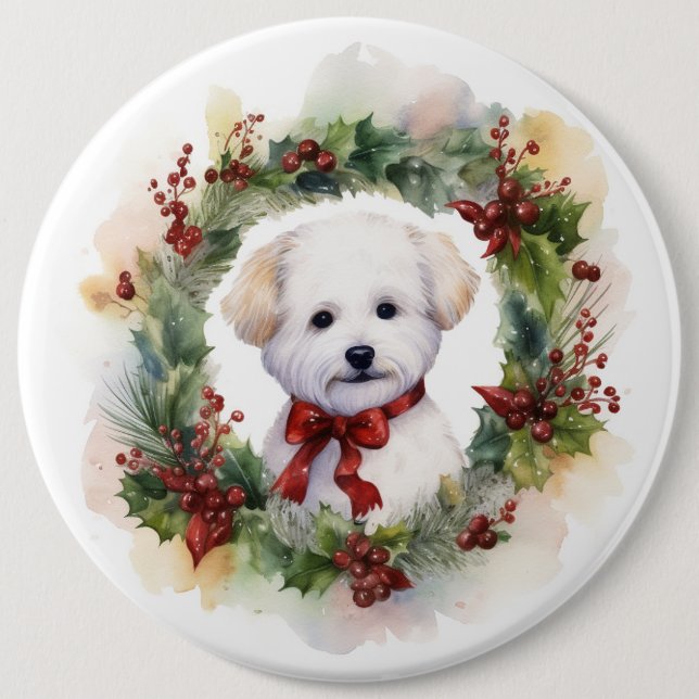 Macaron Rond 15,2 Cm Bichon Frise Wreath Festive Pup (Devant)
