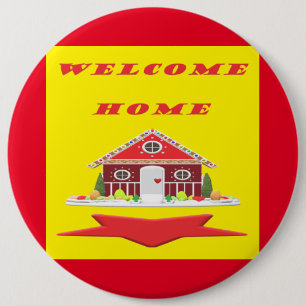 Macaron Rond 15,2 Cm Bienvenue chez vous avec les couleurs rouge maison
