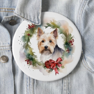 Macaron Rond 15,2 Cm Biewer Terrier Noël Wreath Festive Pup