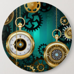 Macaron Rond 15,2 Cm Bijou Montre Steampunk sur Fond Vert