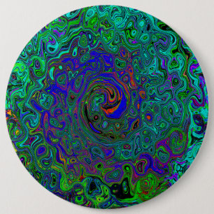 Macaron Rond 15,2 Cm Bleu marbré et Aquamarine Abstrait rétro tourbillo